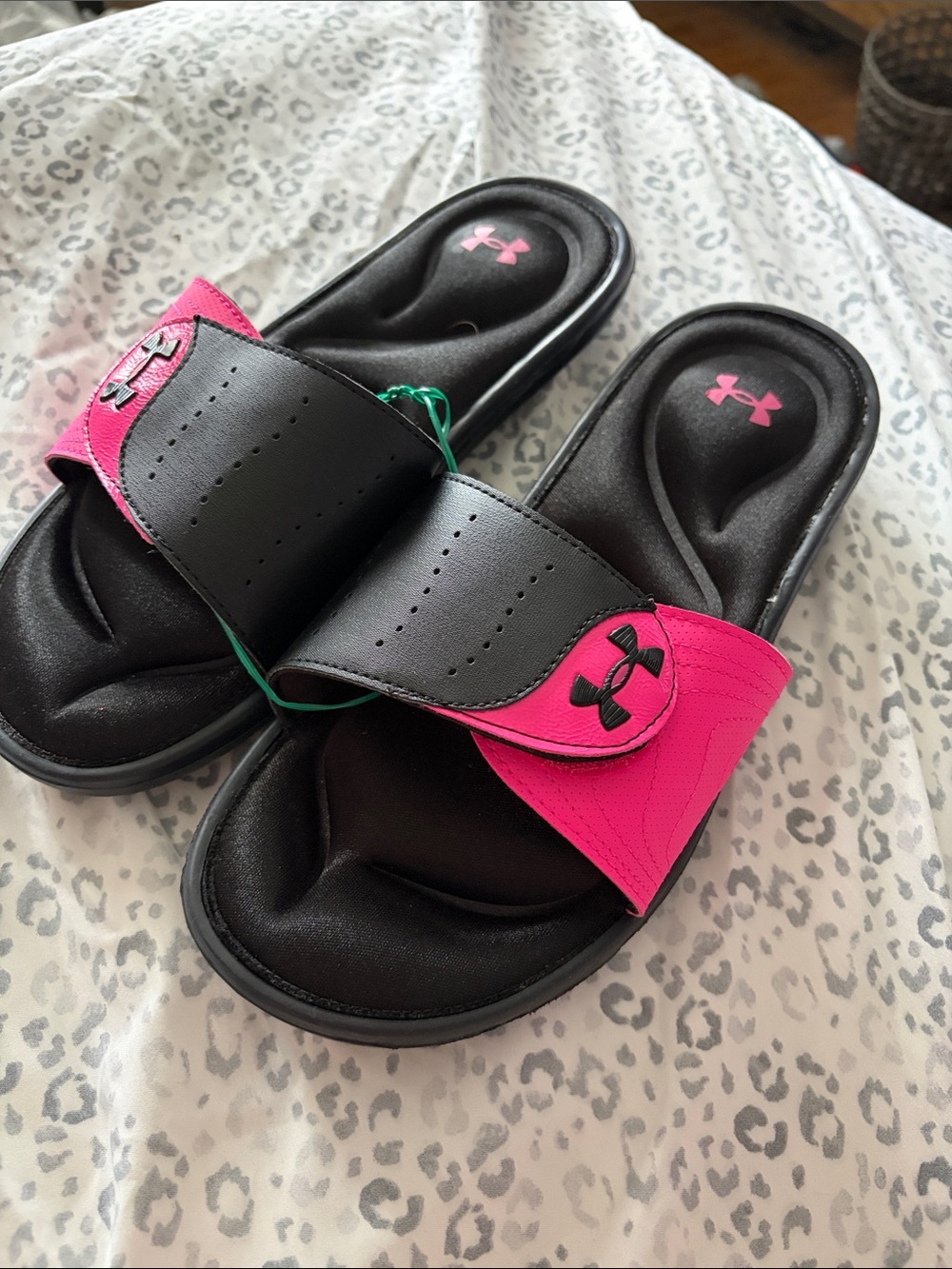 Under Armour Black and Hot Pink Adjustable Slide Sandals - 10